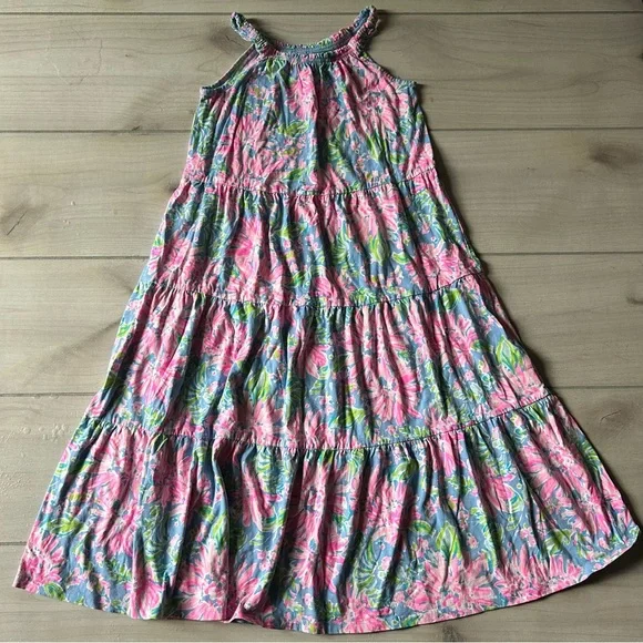 Lilly Pulitzer Loro Midi Swing Floral Pink and Blue Kids Dress - Picture 1 of 3
